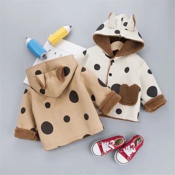 

WenaZao Baby Toddler Autumn Winter Warm Clothes Kids Coat Polka Dot Print Long Sleeve Hooded Cardigan Jacket Tops White/Brown
