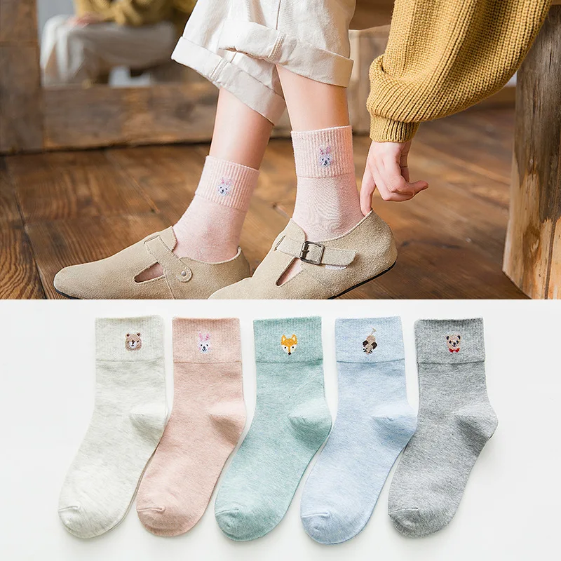 2 пары, женские короткие носки хлопковые однотонные Носки с рисунком медведя, кролика, мыши, панды, розового и синего цветов милые женские Теплые повседневные носки для девочек
