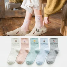 2 пары, женские короткие носки хлопковые однотонные Носки с рисунком медведя, кролика, мыши, панды, розового и синего цветов милые женские Теплые повседневные носки для девочек