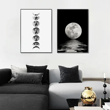

Lunar Eclipse Full Moon Canvas Posters Black and White Moon Minimalist Wall Art Painting Modern Aisle Living Room Home Decor