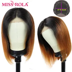 Miss Rola 4*4 Lace Closure Human Hair Wigs Brazilian Remy Hair Straight Short Bob Wig 1B30 1B99J 1B27 99J Lace Wigs 150% Density