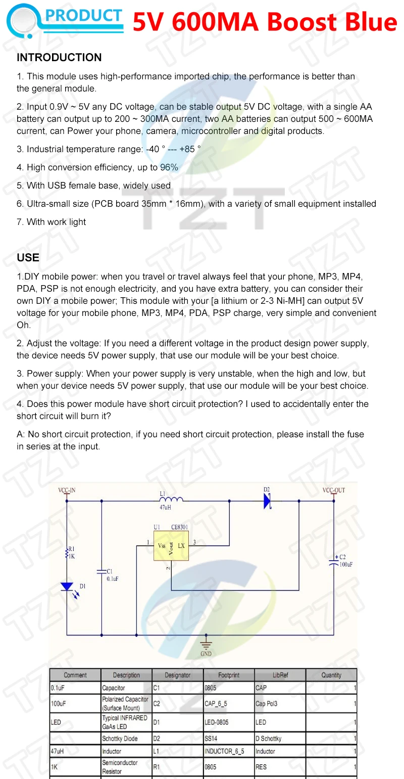 TZT 1/5PCS DC-DC Boost Modul (0,9 V ~ 5 V) 600mA Boost Converter Step Up Modul USB Mobile Power Boost Board TP4056 18650 – Detail 3