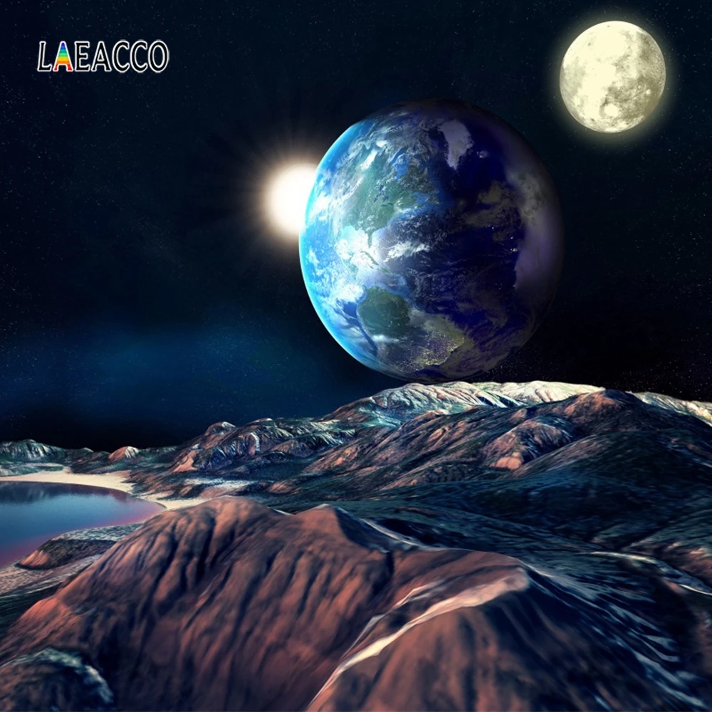 Laeacco 생일 사진 배경 우주 공간 지구 달 행성 작은 우주 비행사  사진 배경, 사진 스튜디오