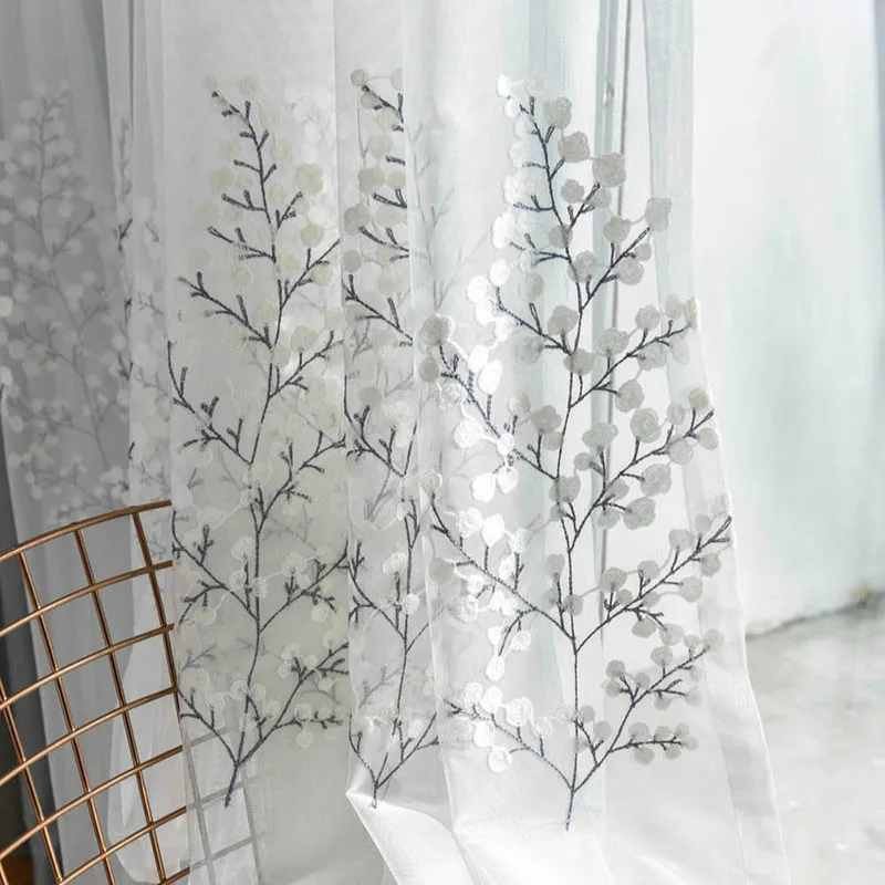 

Grey White Curtains for living room Embroidered luxurious curtain for kitchen bedroom simple tulle sheer for window