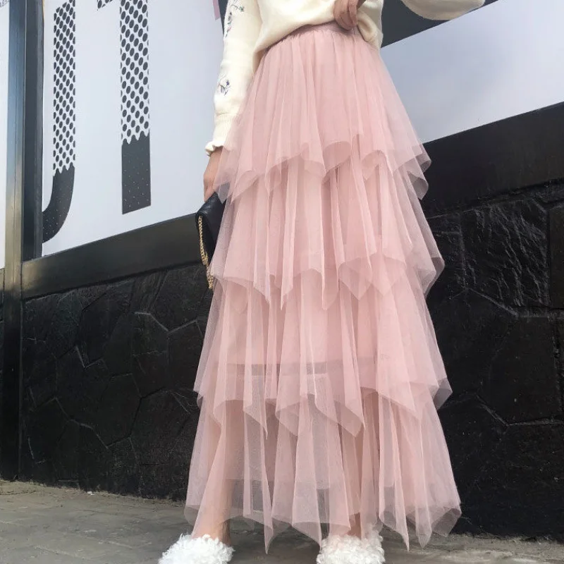 Женские юбки с высокой талией, эластичная талия, сексуальные, Harajuku, тюль, Saias Faldas Jupe FemmleSkirt, уличная одежда, длинные юбки, нестандартные - Цвет: QZB05