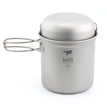 

NEW Titanium Pots Pans Bowls Portable Outdoor Camping Hiking Cooking Set Cookware Good Quality With Folding Handle 0.4L+1.2L