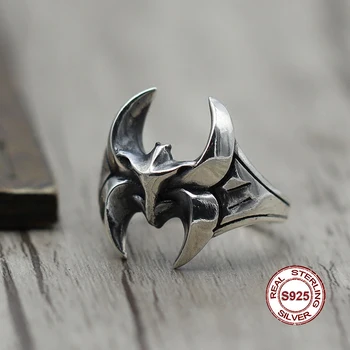 

S925 Sterling Silver Men's Ring Personality style classic retro simple Bat open shape Send a gift to love