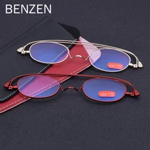 BENZEN, ультра-светильник, анти-синие очки для чтения, для мужчин и женщин, сплав, складные, портативные, пресбиопические, для чтения бумажных очков+ 4,0