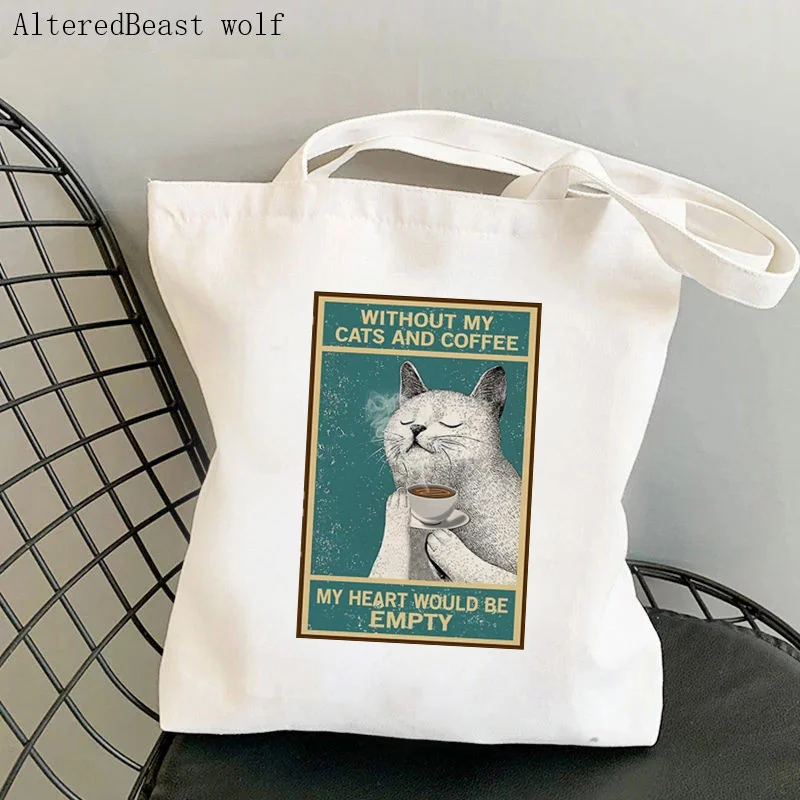 Women Shopper bag Just A Girl Loves Books and cat Bag Harajuku Shopping Canvas Shopper Bag girl handbag Tote Shoulder Lady Bag