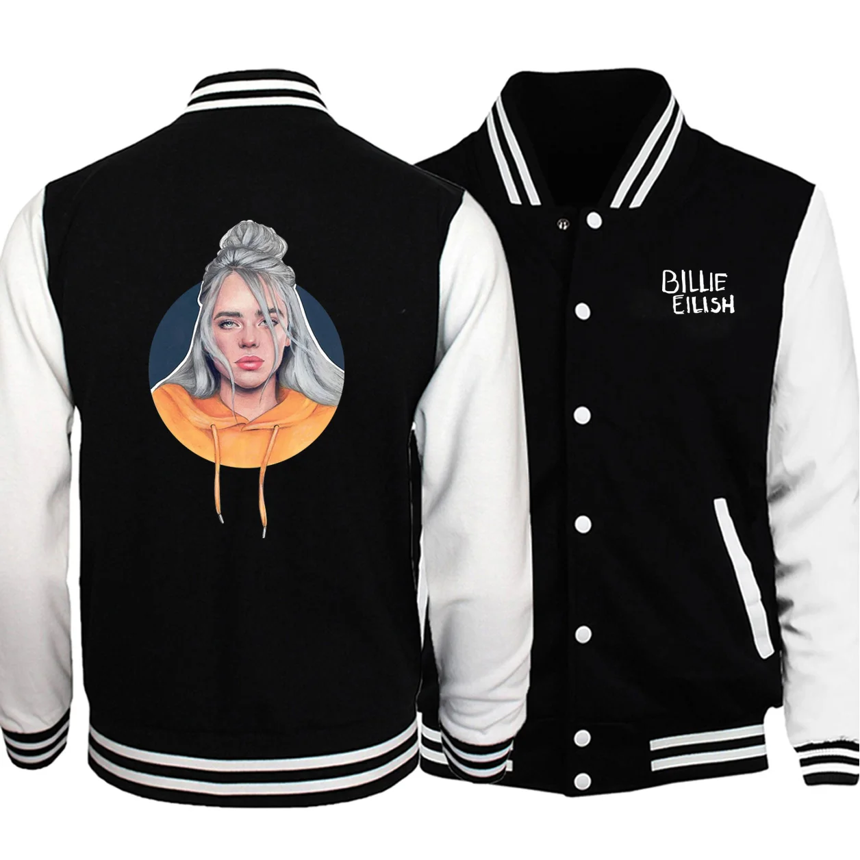 Billie Eilish, мужская бейсбольная форма с принтом, Осень-зима, мужская куртка-бомбер, винтажное пальто, высокое качество, забавная Мужская Уличная одежда