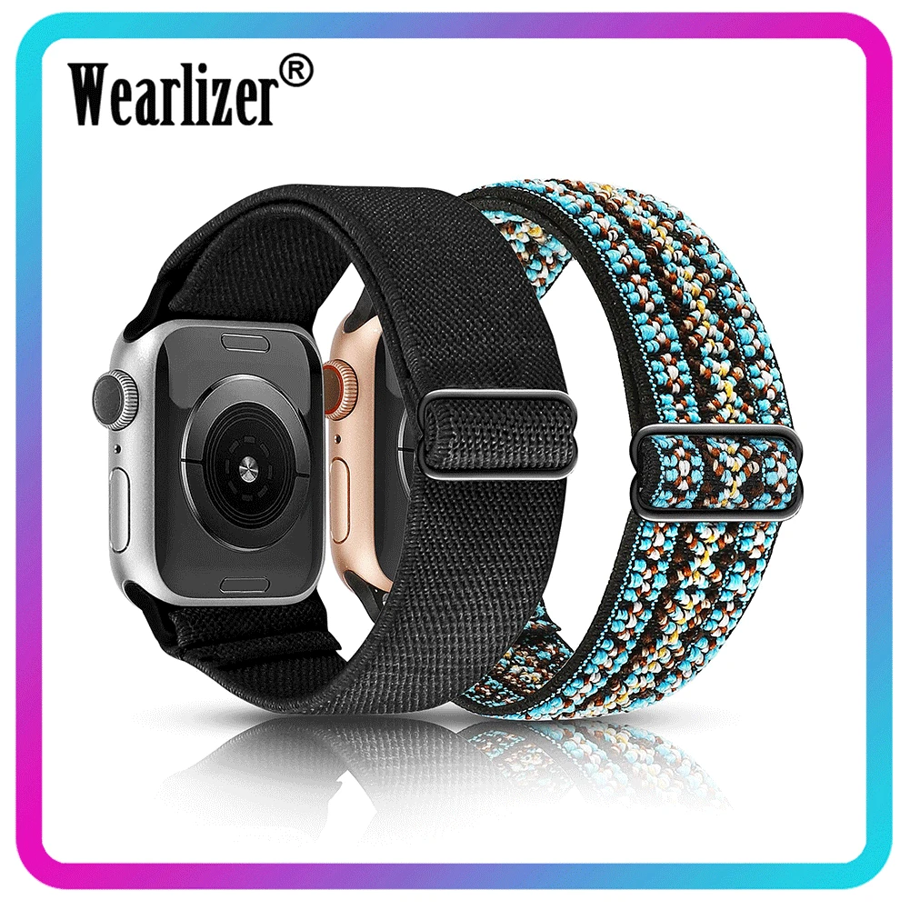 

Эластичные резинки Wearlizer, ремешок для Apple Watch, ремешок 38 мм 40 мм, регулируемый нейлоновый соло-ремешок для часов, браслет для iwatch, 2 шт./комплект