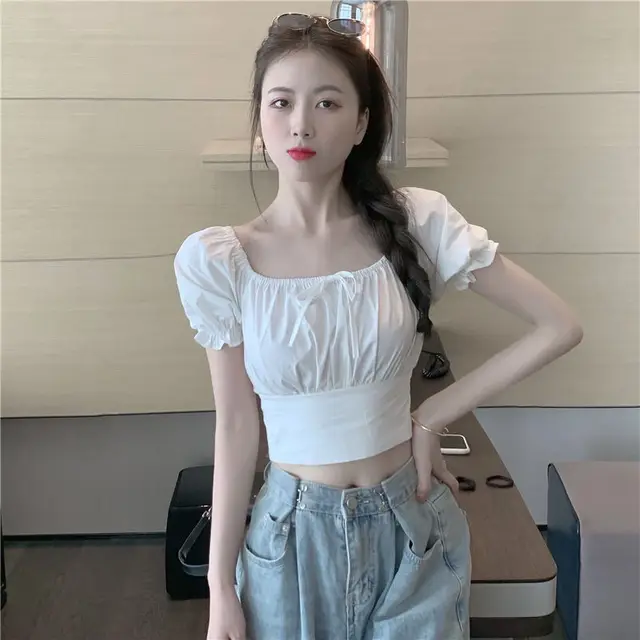 Blouses Women Bow Design Chic Korean Style Summer Slim Sweet Cute Leisure  Ladies Crop Top Sexy Solid All-match Holiday Ins Soft - Women Blouse -  AliExpress