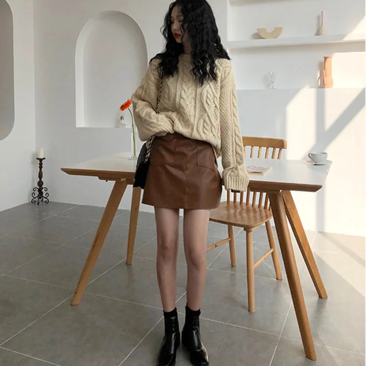Woherb Pull Femme однотонные Цвет с длинными рукавами и круглым вырезом пуловер с косами Винтаж комбинезоны свободного кроя в Корейском стиле новые модные Sueter 90970