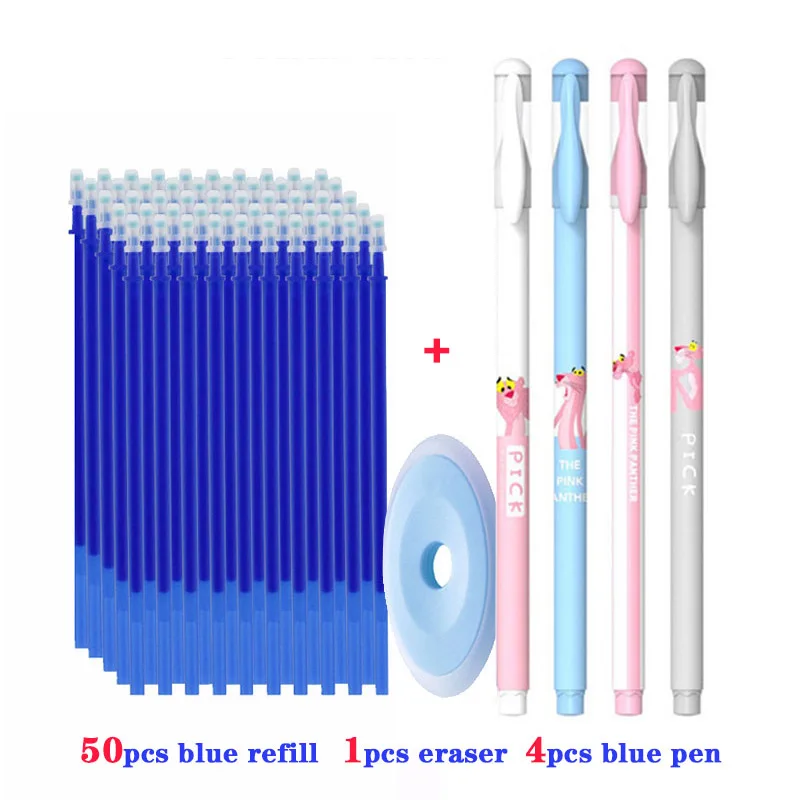 55pcs/set Colored Ink Erasable Pen Refills Rods 0.5mm Magic Erasable Gel Pen Washable Handle Office School Writing Stationery