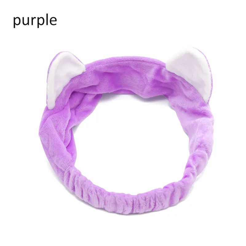 Фиолетовый Коралловый флис Hairbow повязка на голову для мытья лица макияж Женская банная маска Милая повязка на голову с кошачьими ушами эластичные мягкие аксессуары для волос в виде тюрбана - Цвет: Фиолетовый