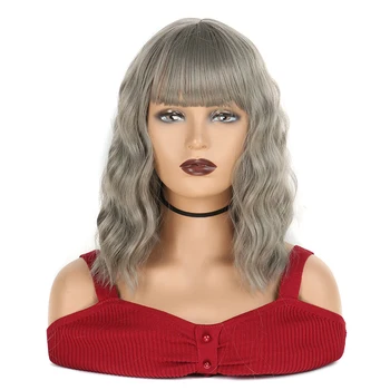 

Short Natrual Wave Bob Wigs with Air Bangs for Women Synthetic Heat Resistant Fiber for Party Cosplay Wig Ombre