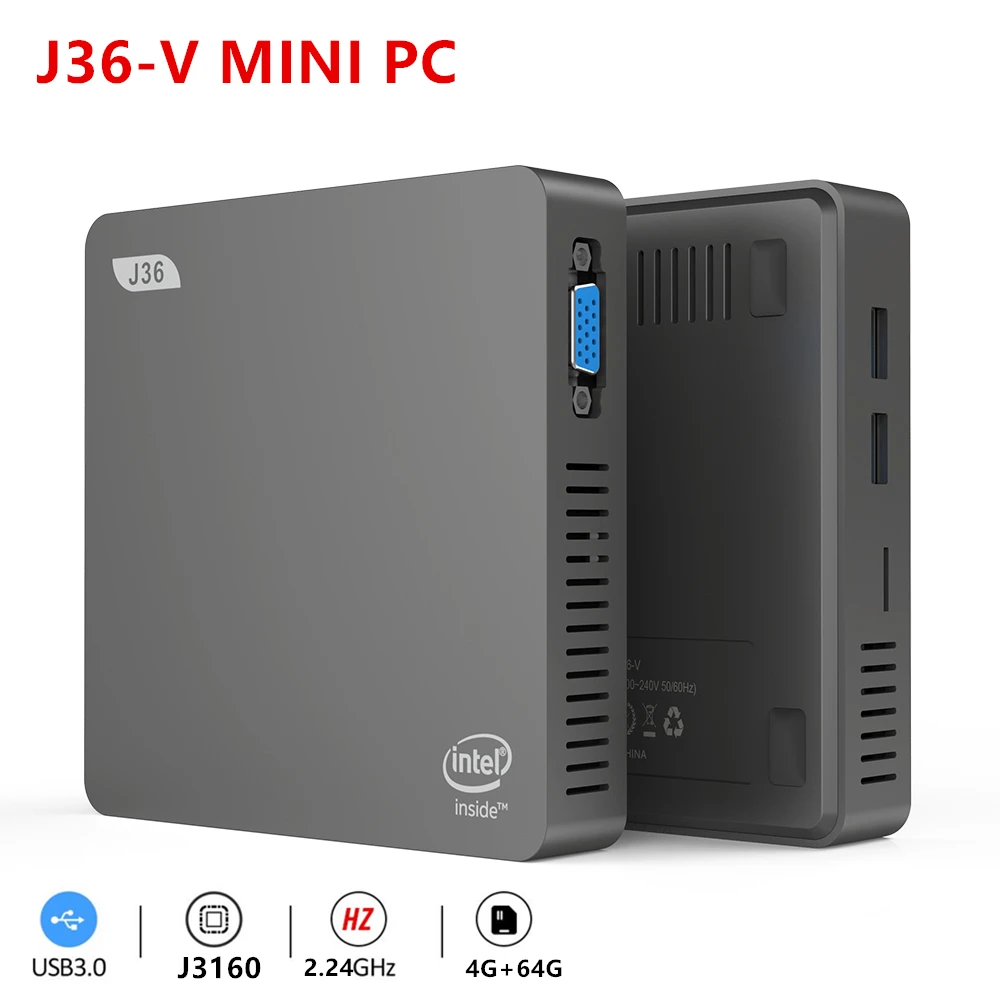 Мини ПК с Windows 10 Intel HD J3160 Graphics 4 ГБ 64 2 5 дюйма ГГц 8 Wi Fi BT4.0 HDMI VGA|Мини ПК| |