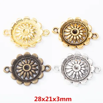 

30 pieces of retro metal zinc alloy Flower double hanging connector Pendant for DIY handmade jewelry necklace making 8128