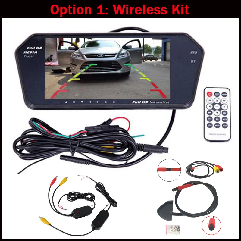 Koorinwoo беспроводной AHD 7 дюймов TFT lcd цветной зеркальный монитор Viedo вход AV1/2 MP5 плеер заднего вида камера заднего вида - Цвет: Wireless Kit