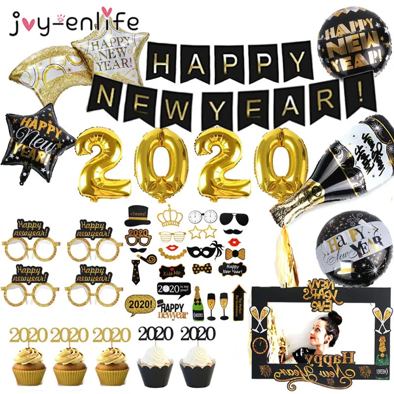 Счастливый новый год 2020 черный флакон фольги шар фоторамка реквизит