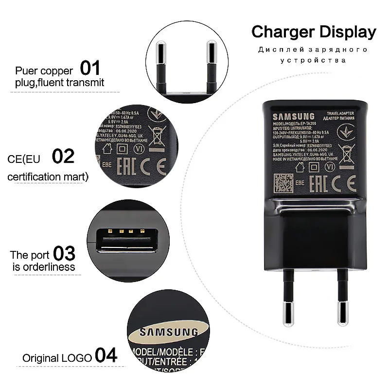 Samsung S10 S9 S8 Plus Fast Charger Power Adapter 9V 1.67A Quick Charge Type C Cable For Galaxy A70 A50 A30 S A31 A51 Note 7 8 9 usb c 20w