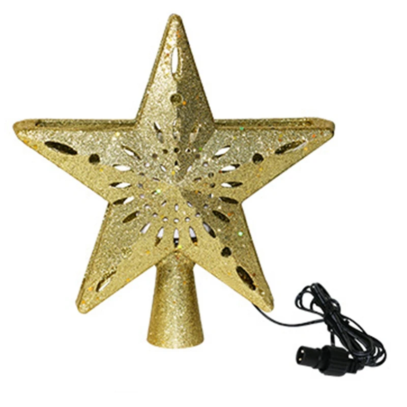 

New Lighted Christmas Tree Toppers with Snowflake Projector, 2-In-1 Glittered Star Tree Topper Snowfall LED Lights, Night Light