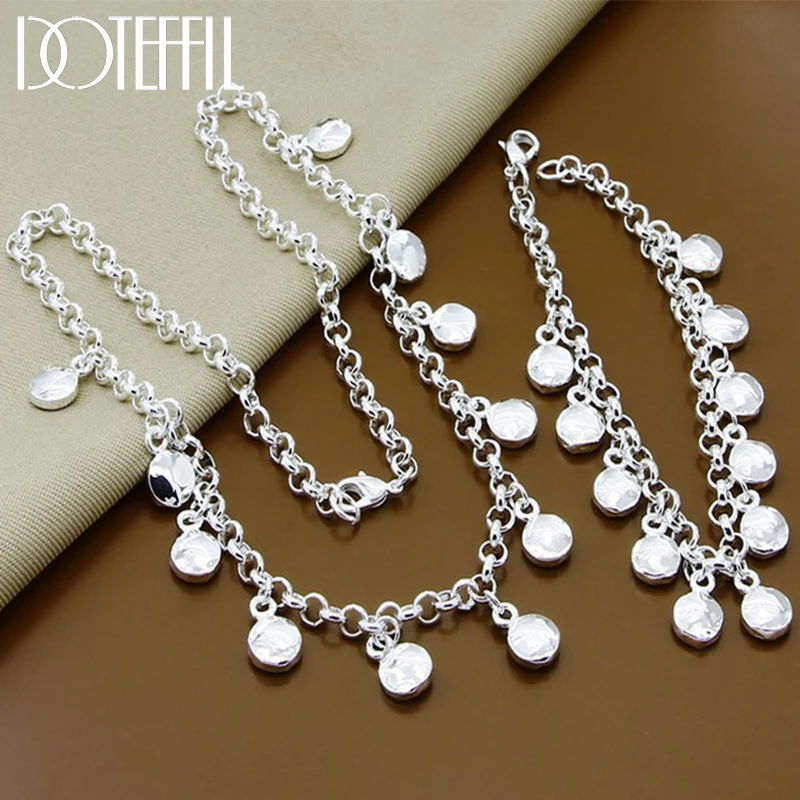 Jewelry set silver jewelry silver jewelry set DOTEFFIL 925 Sterling Silver Round Bean Chain Necklace Bracelet Set For Woman Wedding Engagement Party Fashion Charm Jewelry
