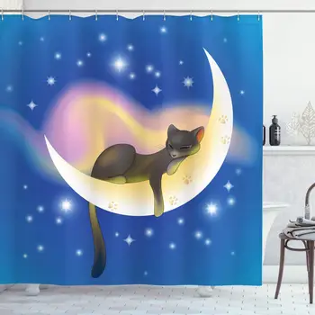 

Cat Sleeping on Crescent Moon Stars Night Dreams Themed Kids Nursery Design Bathroom Decor