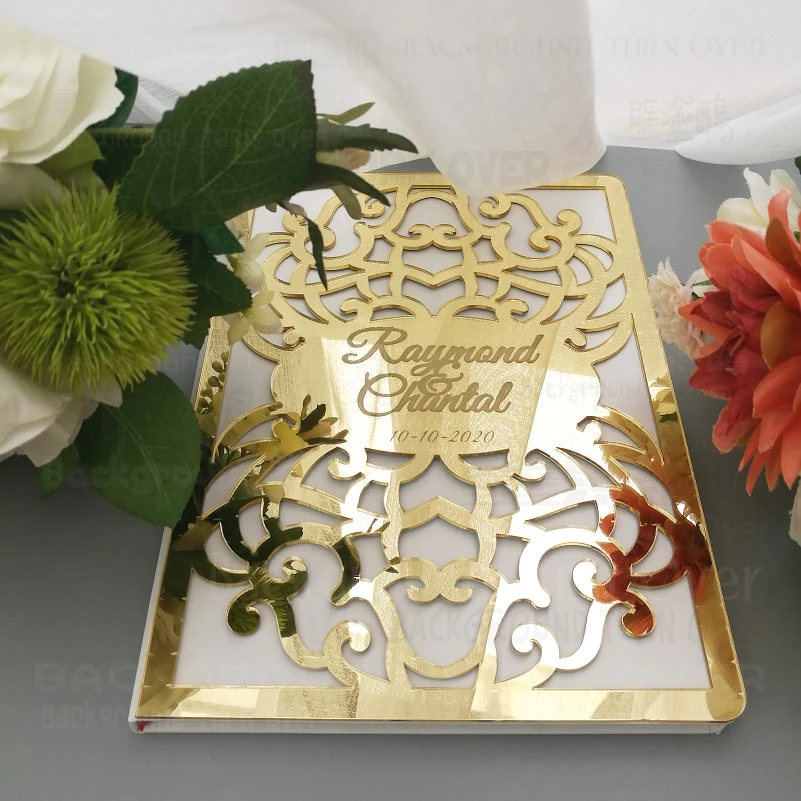 Wedding Guest Book Guestbook Personalized Mirror Gifts Names Date Party White Engrave Laser Cut Royal Retro Vintage G001