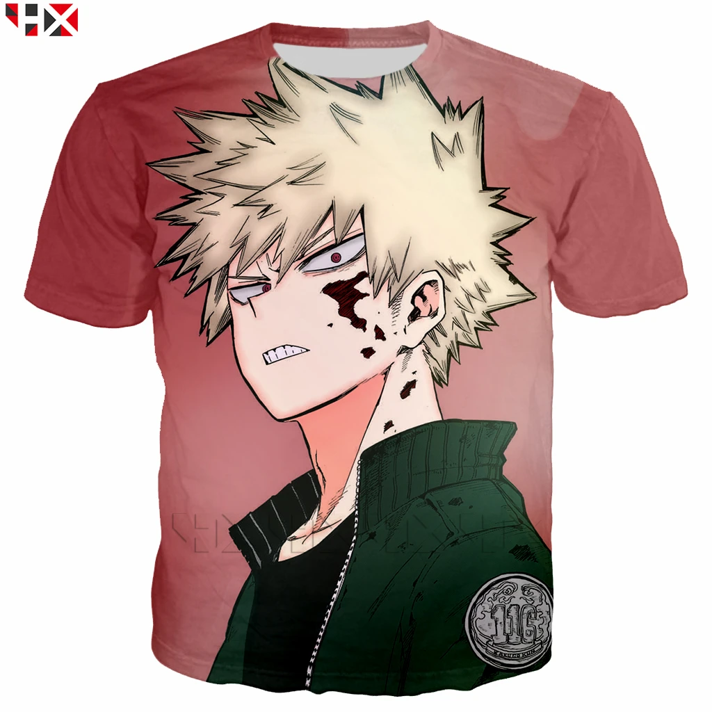 Летняя распродажа футболка с 3D принтом аниме My Hero academic Bakugou Katsuki Мужская унисекс в