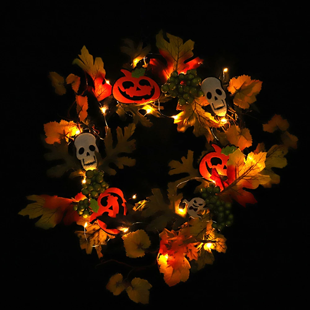 Halloween Pumpkin Wreaths Door Decoration Ghost Artificial Maple Leaf Flower Garland Rattan Berry Home Halloween decoration
