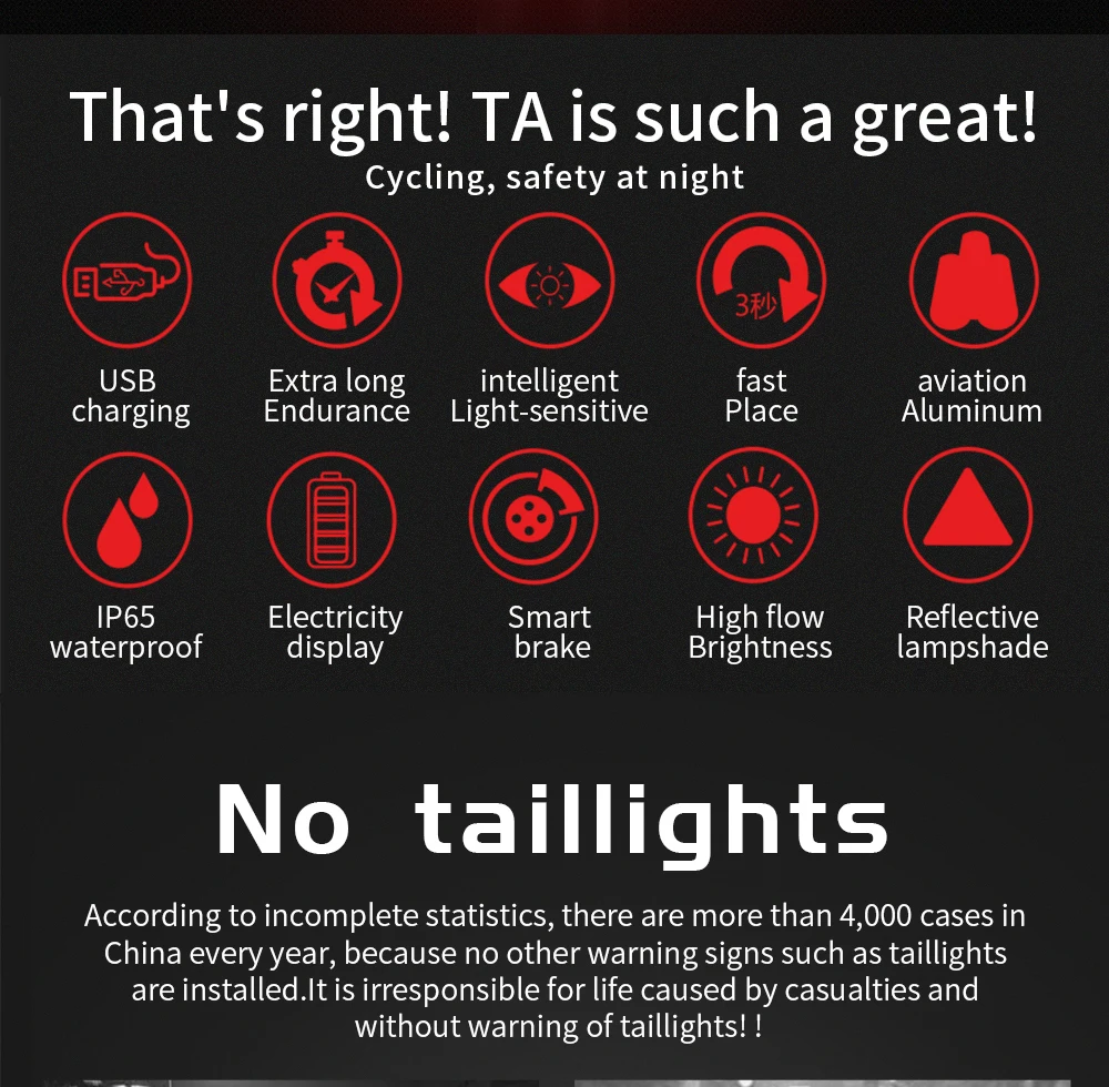 Bicycle Taillights Intelligent Brake Sensor Taillights MTB/ Road Bike Rear Bicycle Rear Light USB Brake Tail Light 6-20 Hours