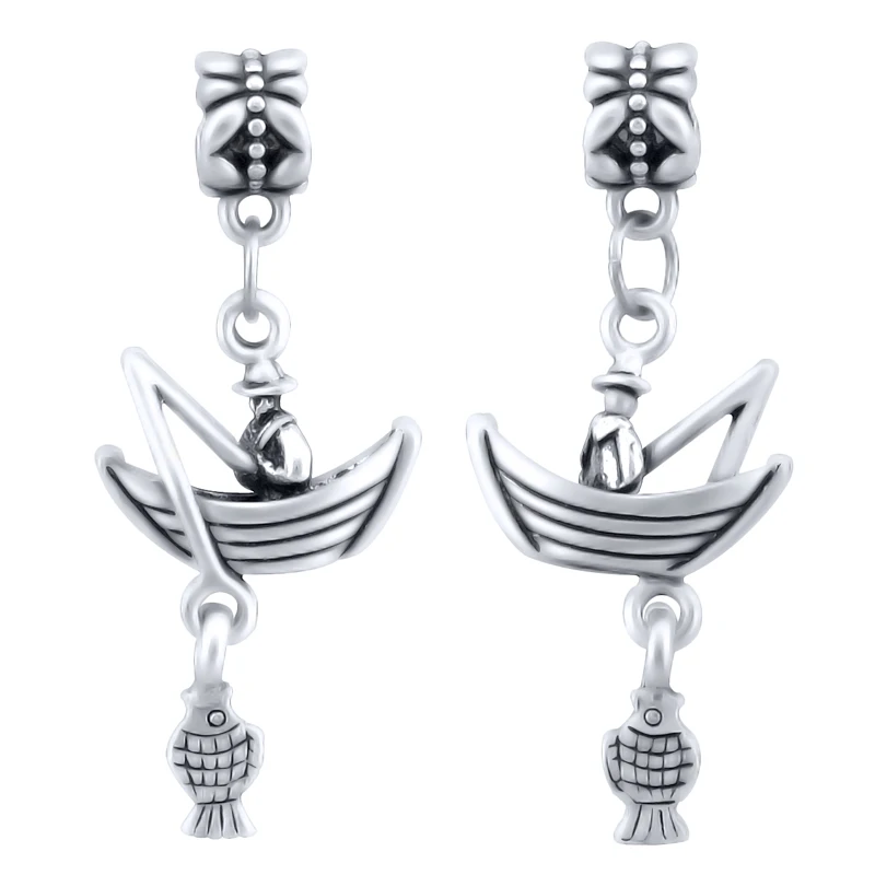 

Silver Color Boat Fishing Man Charm Fit Original Pandora Charms Bracelets For Women DIY Jewelry Making SPP068