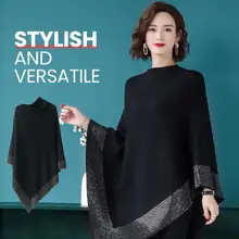  Shiny Women's Wool Shawl Fashion Winter Scarf For Soft Wrap Casual Warm Pullover Sweater Poncho Solid Color Bat Sleeve Knitted 
