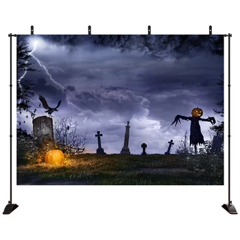 

Halloween Elements Photo Background Backdrop Pumpkin Scarecrow Photographic Props Halloween Decoration Cloth for Home Party