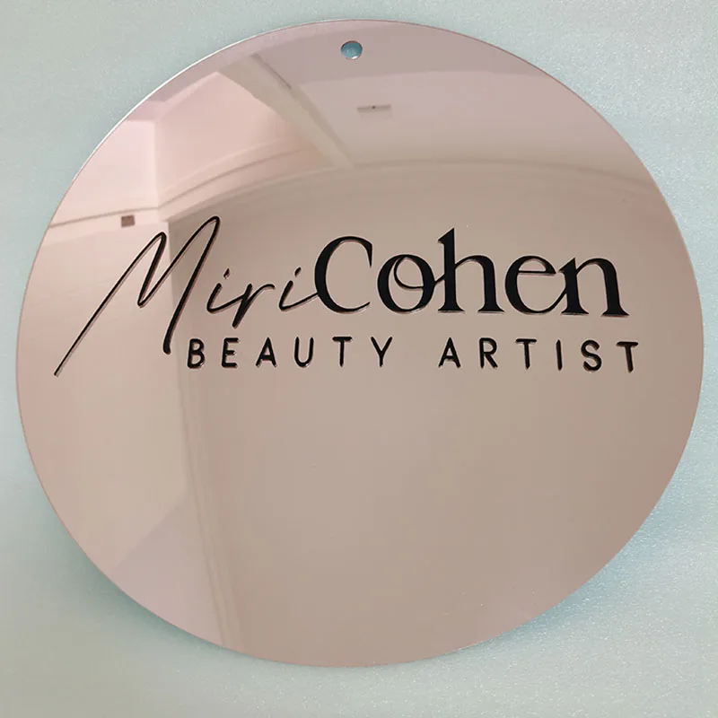 Acrylic Mirror Circle Shop Name Sign, Personalized Company Store Sign for Decors