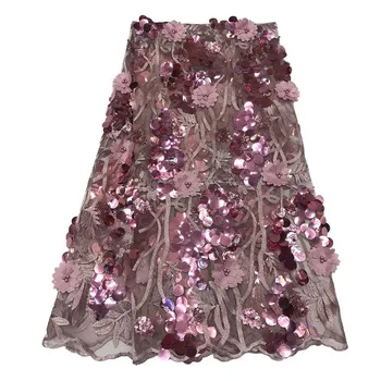 

High Quality Nigerian 3d Lace Fabrics African Sequins beads Lace Fabric Latest Bridal Tulle Lace Fabrics for Wedding Party Dress