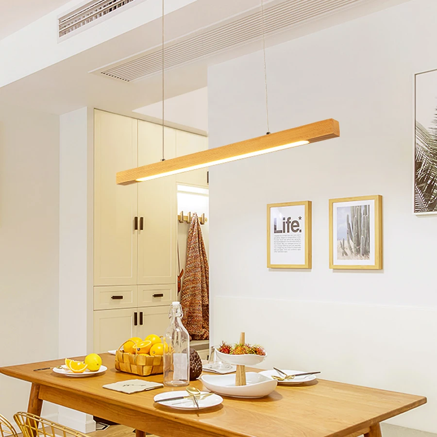 Деревянный светодиодный подвесной светильник, горизонтальный подвесной светильник, 80 см, 120 см, для столовой, кухни, офиса, светильник, Подвесная лампа