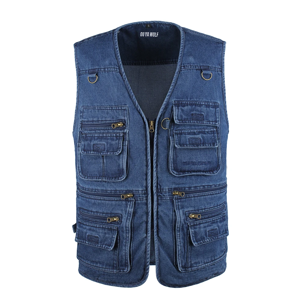 denim fishing vest