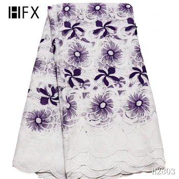 

HFX African Tulle Lace Fabric With Beads Embroidery French Mesh Cotton lace Fabric Bridal Nigerian lace fabric For weddingX2803