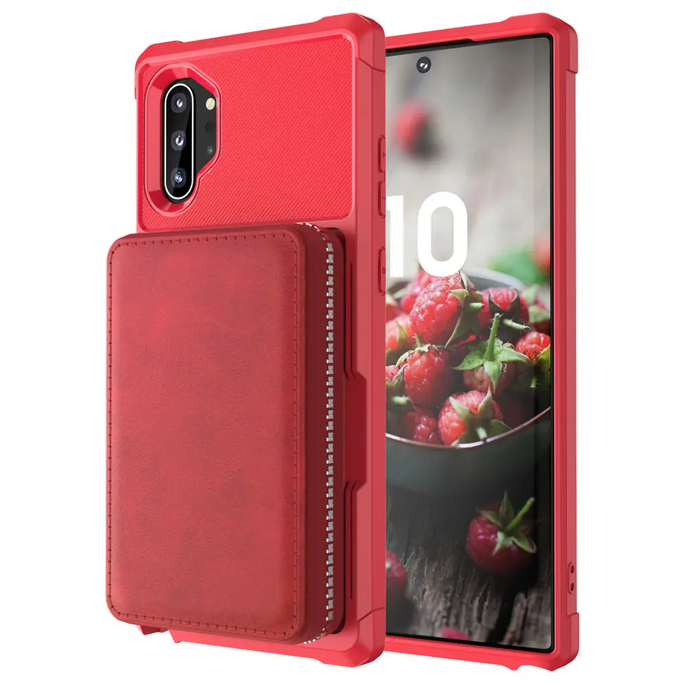 Чехол из искусственной кожи на молнии note 10 plus 5G чехол-кошелек для samsung S9 S10E S10 Plus Note 9 10 слоты для карт откидная задняя крышка чехол для телефона - Цвет: Красный