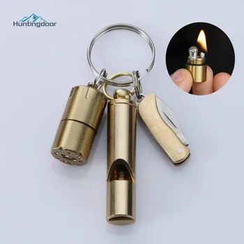 

Thumb Lighter and Knife Set Super mini Field Emergency Survival Tool Sophisticated and Practical Key Chain Whistle Pendant