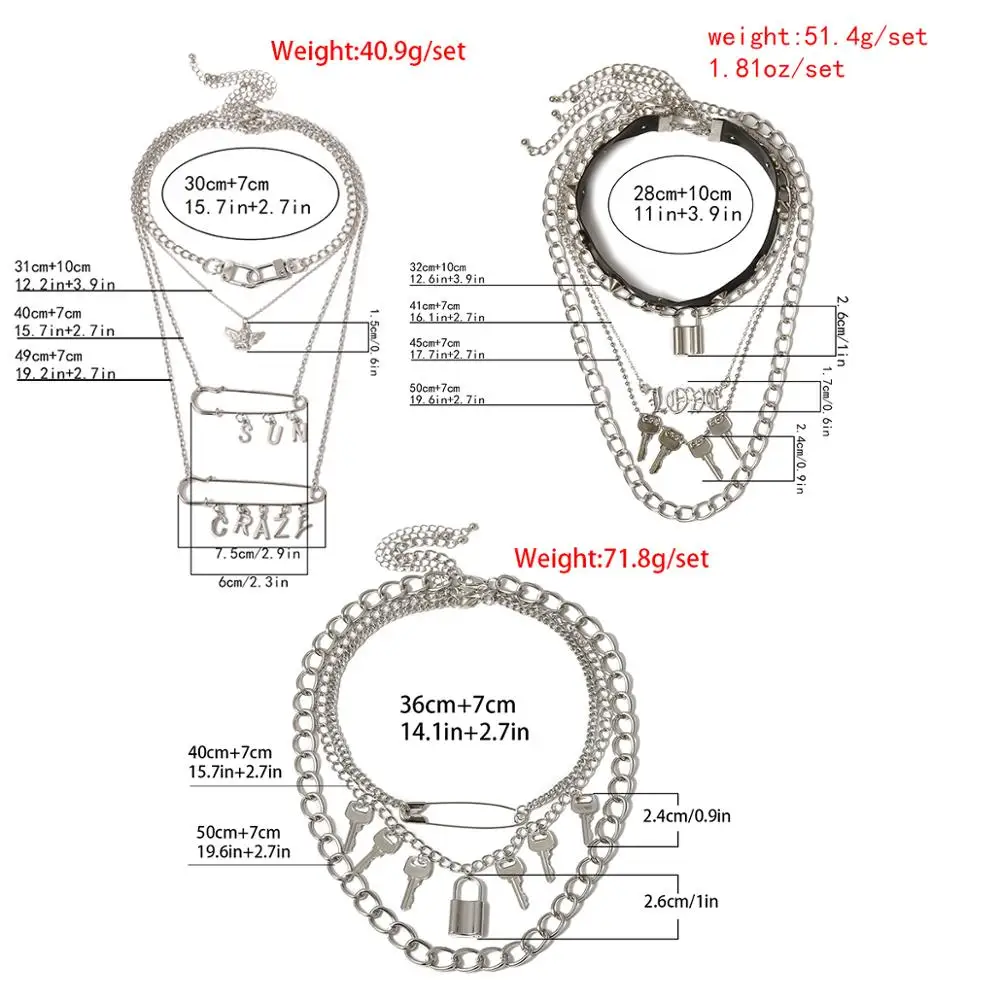 Lacteo Dark Gothic Big Lock Key Angel Pendant Necklace Punk Hip Hop Three Style Choker Necklace Jewelry for Men and Women Gift