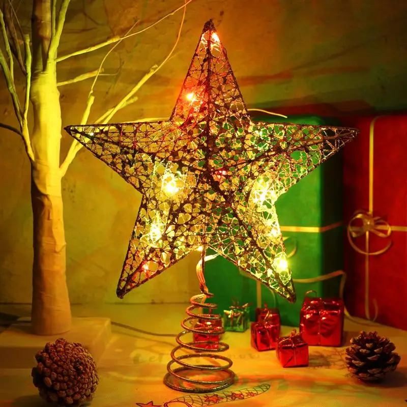 

25 X 30cm Christmas Tree Topper Star Colorful Lights For Christmas Party Decoration Silver Golden