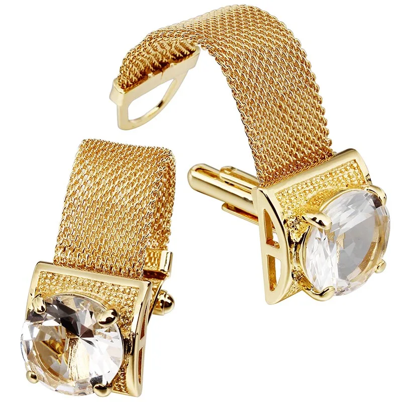 HAWSON мужские запонки с цепочкой-камень и блестящий золотой тон рубашки аксессуары-вечерние подарки для молодых мужчин - Окраска металла: Transparent glass