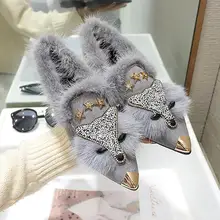 Осенне-зимняя обувь на плоской подошве с натуральным мехом г. Женская обувь на плоской подошве с острым носком женская обувь Уличная обувь на плоской подошве для отдыха MS