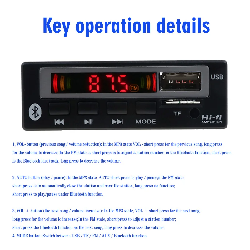 Музыка Динамик 5-12V автомобильный комплект Bluetooth Mp3 игровая панель модуль Беспроводной ресивер FM-радио V5.0 AUX звуковая карта USB для Динамик