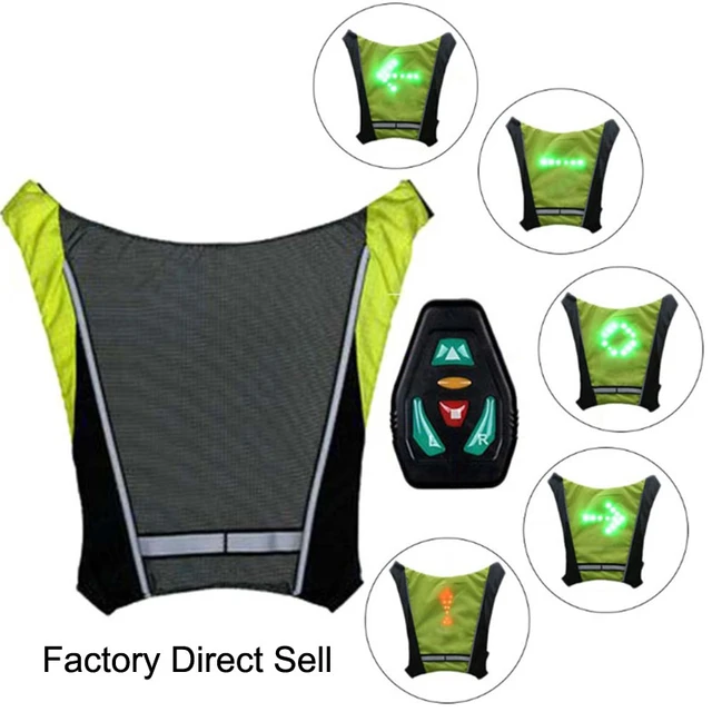 Gilet de cyclisme réfléchissant LED sans fil, sac de vélo vtt, clignotant,  gilet de vélo, gilet d'avertissement de sécurité, sac à dos - AliExpress