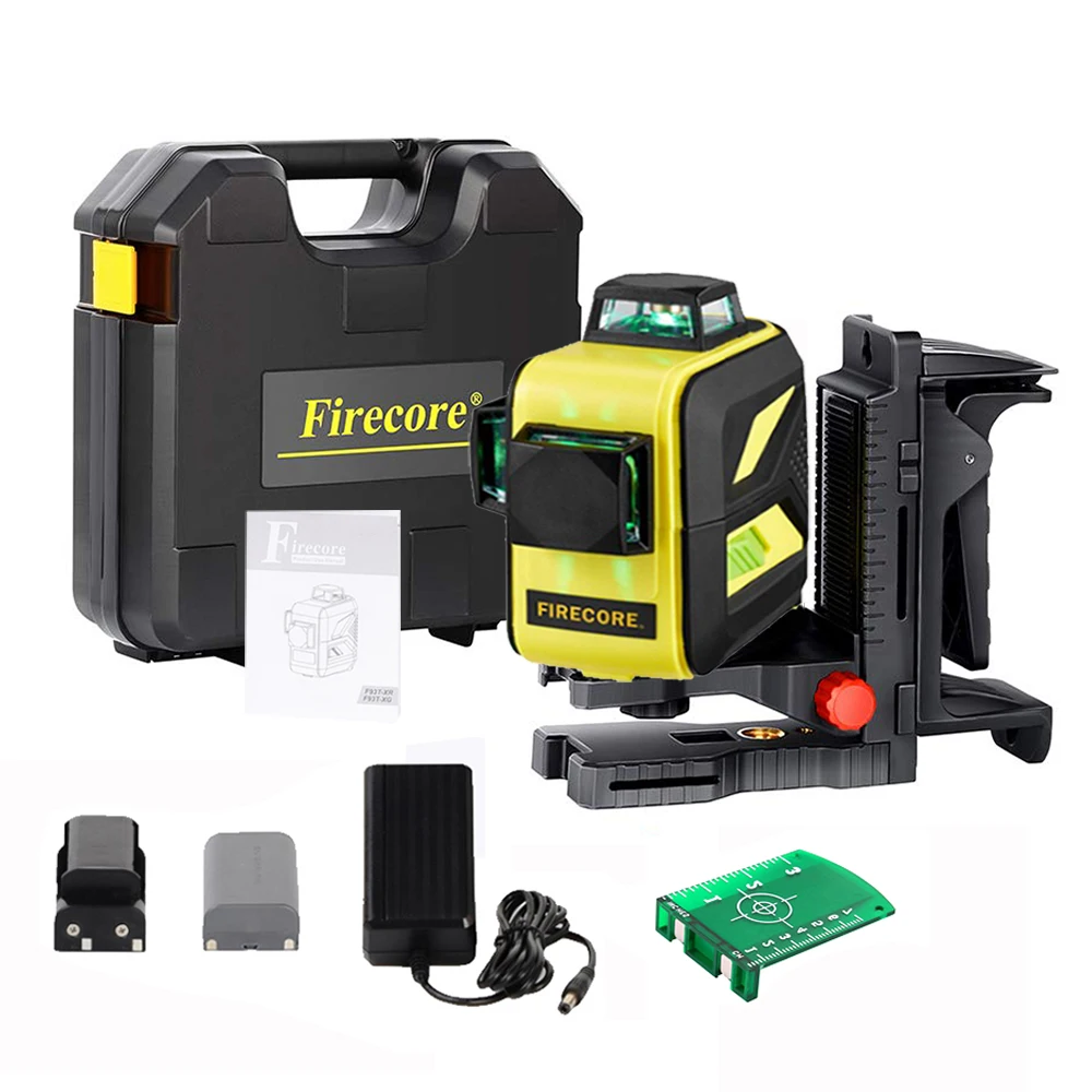 Firecore F93T-XG Suitcase 12Lines 3D Lithium Battery Green Laser level Super Strong Outdoor Laser Line Measuring Tools