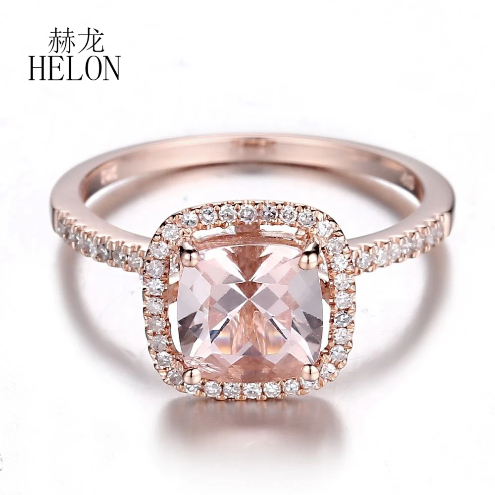 HELON Твердое 18K розовое золото AU750 7x7 мм Подушка 1.5ct натуральный морганит 0.2ct